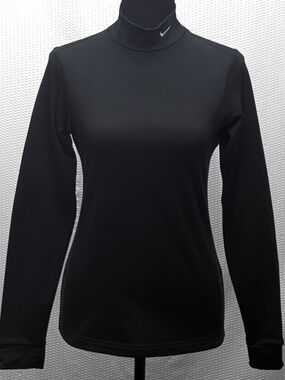 Nike Fit Dry Thermal Mock Neck Top Womens M Black Long Sleeve Athletic
